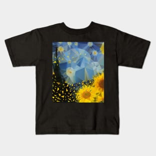 Starry Night Sunflower Geometric Art / Van Gogh Kids T-Shirt